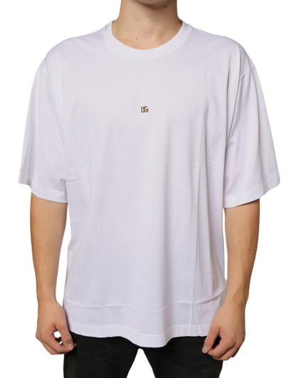 Dolce &amp;amp; Gabbana Vit Metall DG Logo Bomull Kortärmad T-shirt
