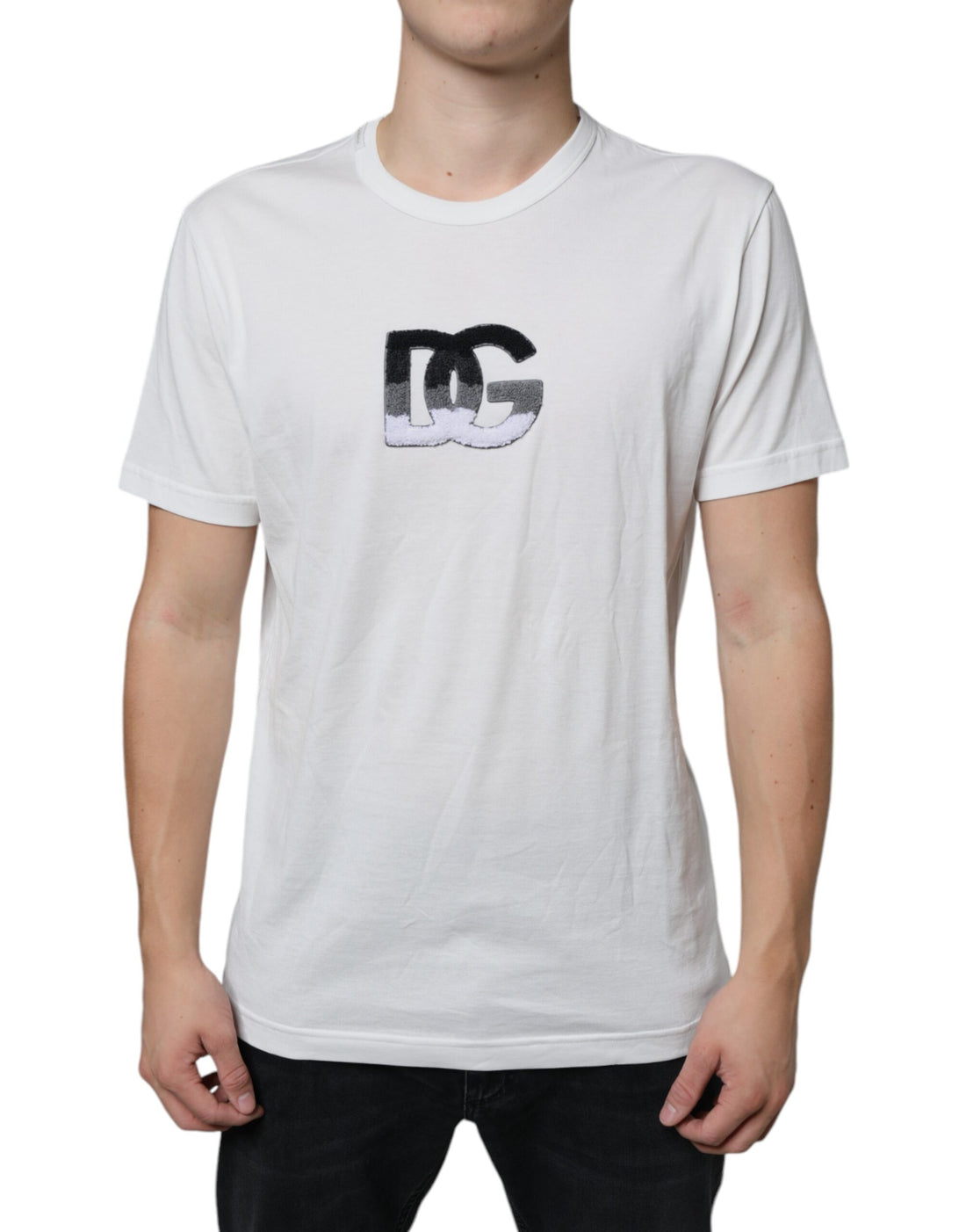 Dolce &amp;amp; Gabbana Vit bomulls-t-shirt med DG-logotyptryck