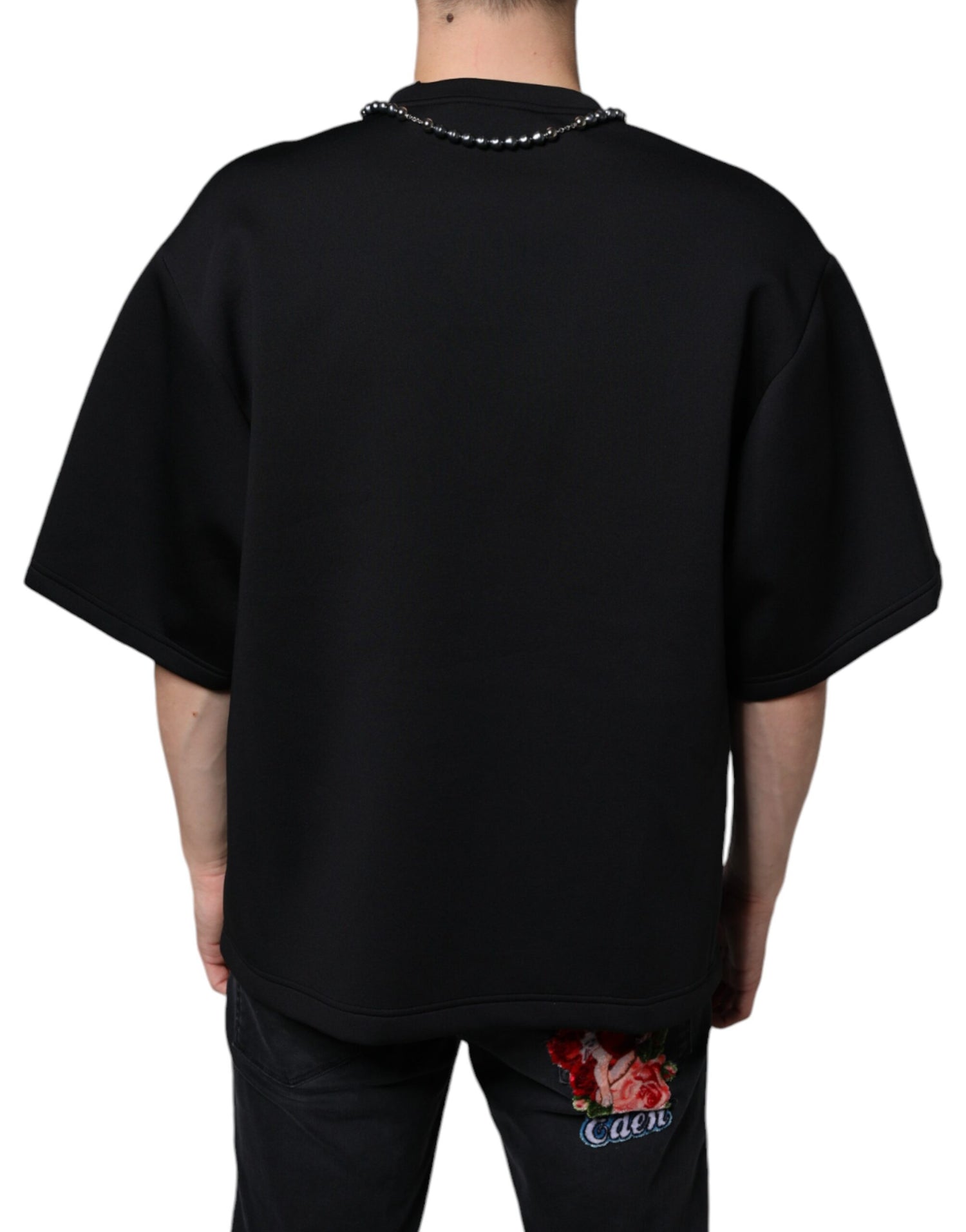 Dolce &amp;amp; Gabbana Svart Polyester Halsband Utsmyckad T-shirt