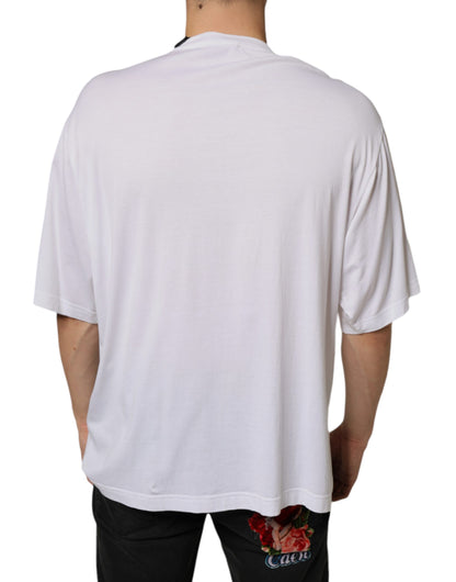 Dolce &amp;amp; Gabbana Vit bomullshalsbands-t-shirt med utsmyckning