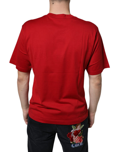 Dolce &amp;amp; Gabbana Röd Bomulls-T-shirt med DG-logotyp och Rund Halsringning