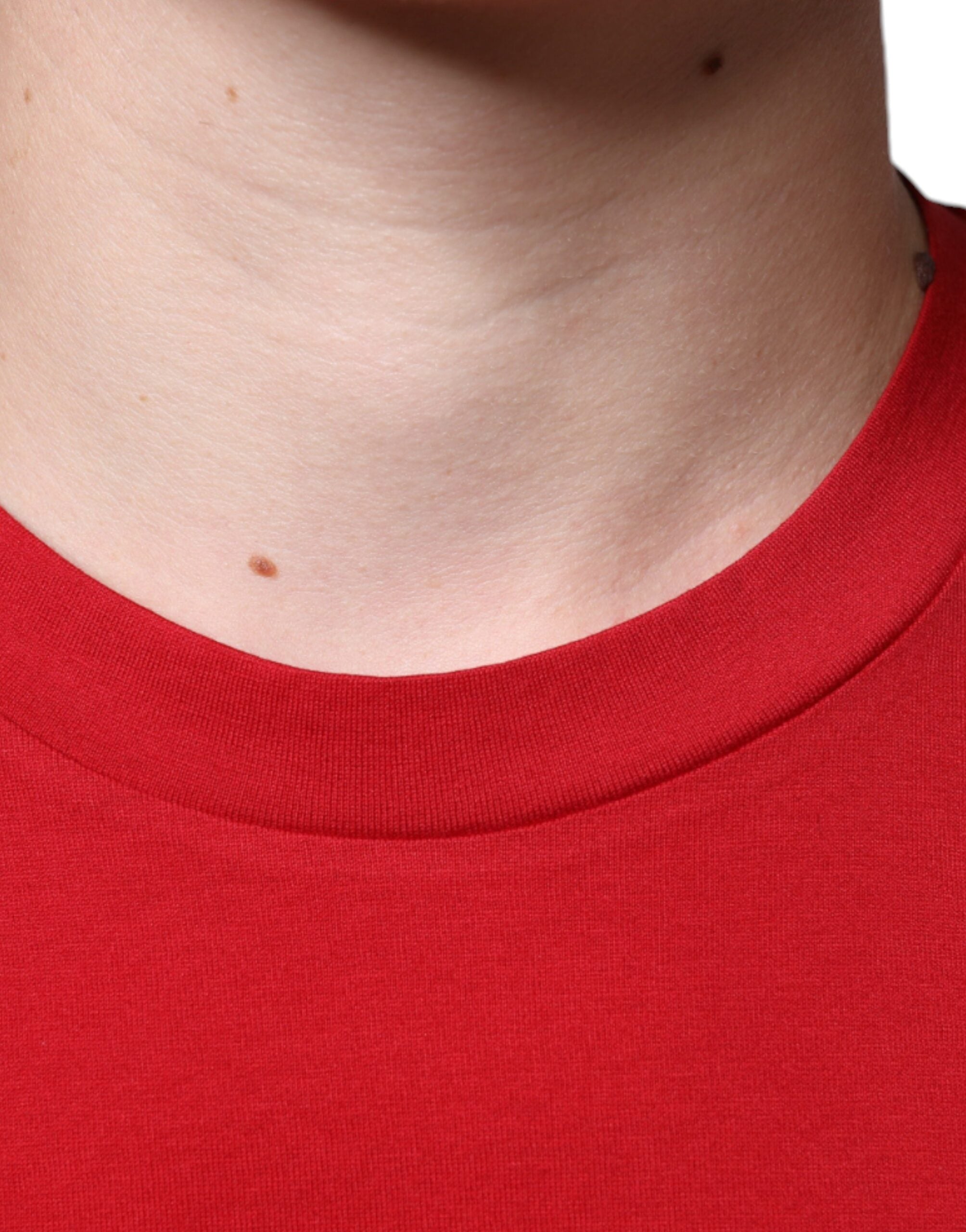 Dolce &amp;amp; Gabbana Röd Bomulls-T-shirt med DG-logotyp och Rund Halsringning
