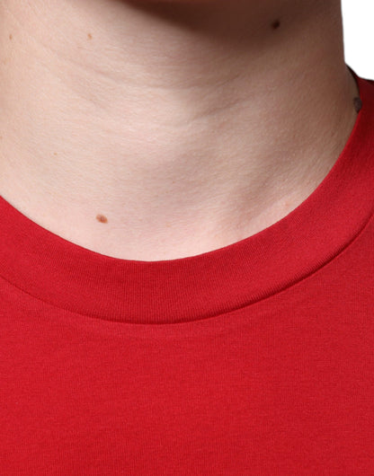 Dolce &amp;amp; Gabbana Röd Bomulls-T-shirt med DG-logotyp och Rund Halsringning