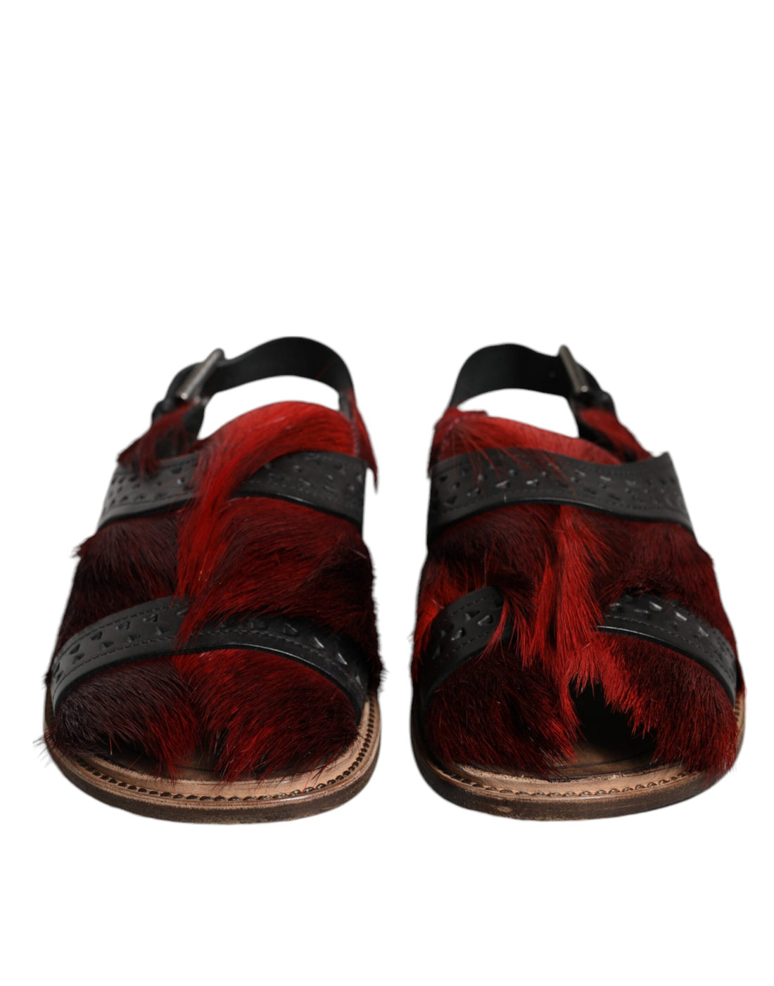 Dolce &amp;amp; Gabbana Svarta Röda Gazelle Hår Lädersandaler Skor