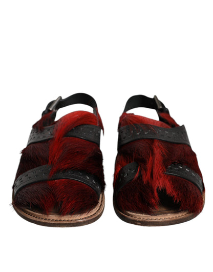 Dolce &amp;amp; Gabbana Svarta Röda Gazelle Hår Lädersandaler Skor