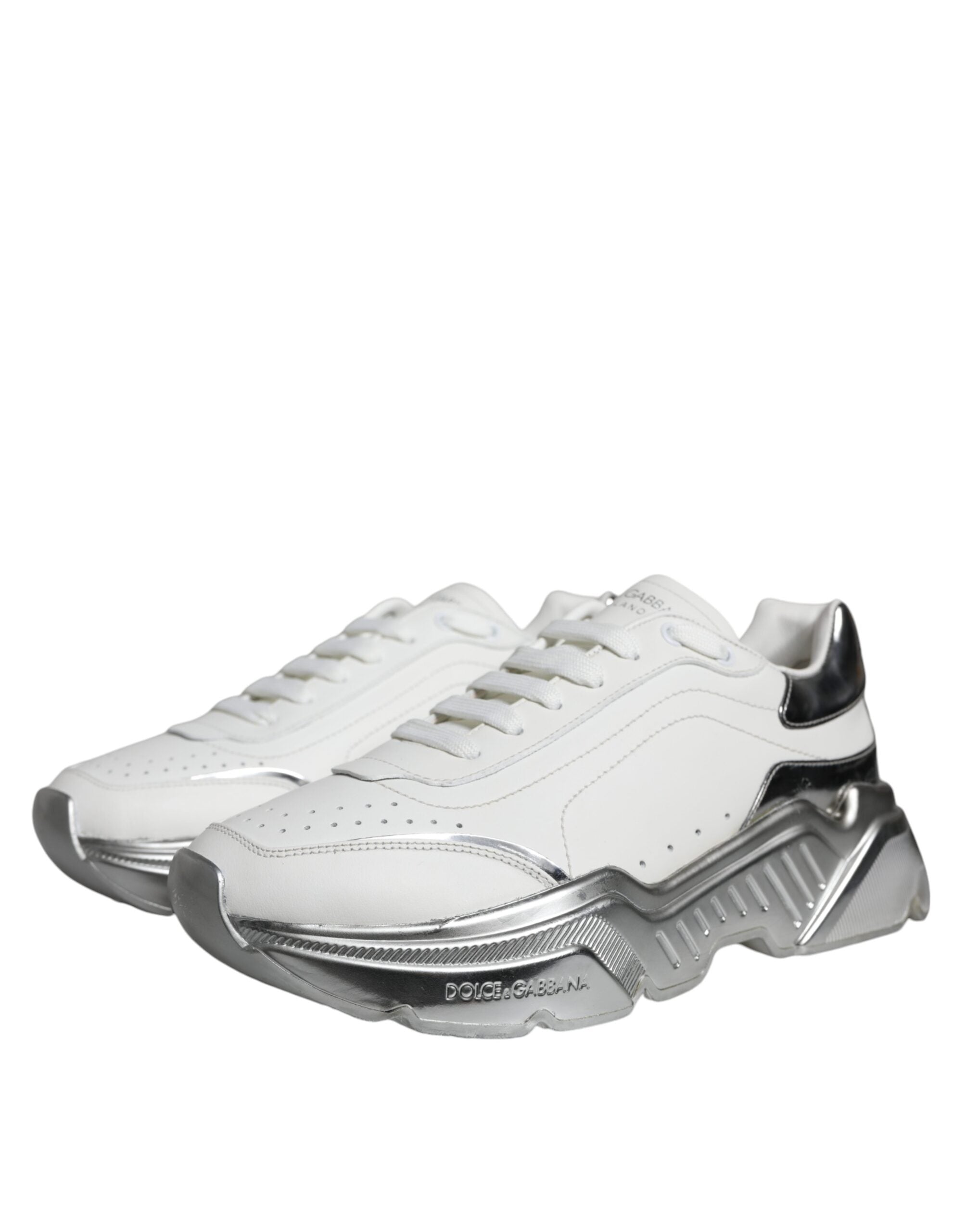 Dolce &amp; Gabbana White Silver Daymaster Low Top Sneakers Shoes