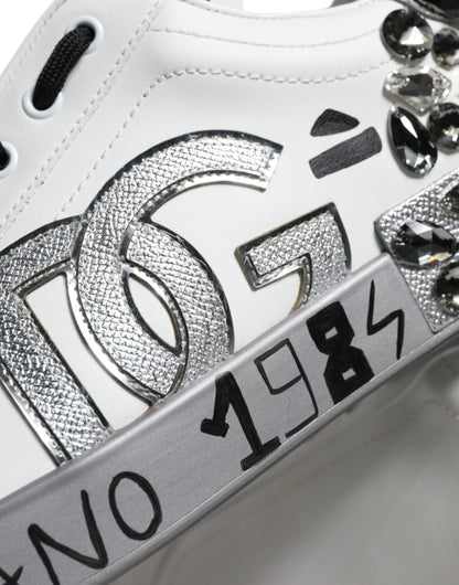 Dolce &amp;amp; Gabbana Vita Silver Kristalllogotyp Portofino Sneakers Skor