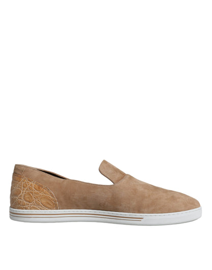 Dolce &amp;amp; Gabbana Beige Mocka Caiman Loafers Tofflor Skor