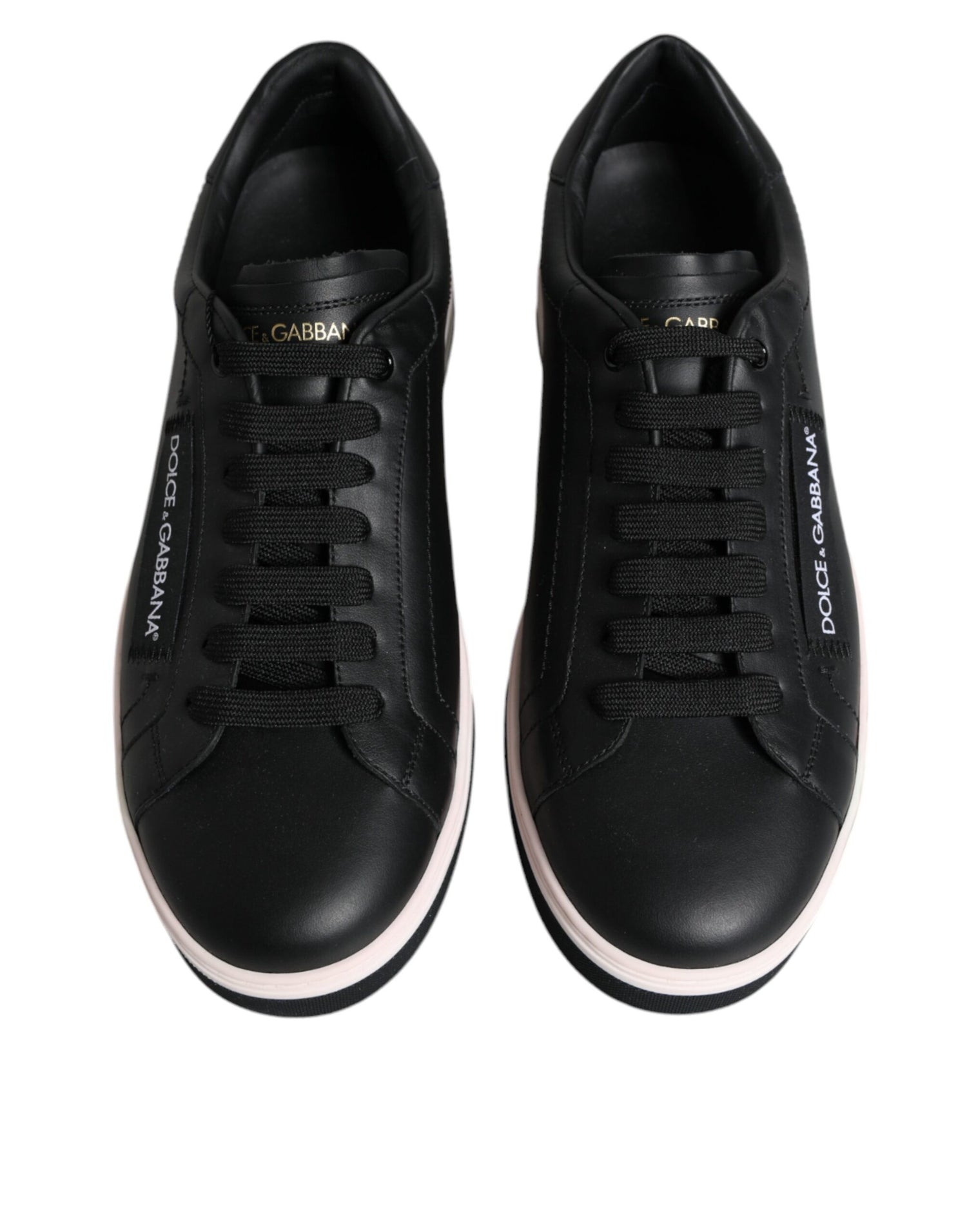 Dolce &amp; Gabbana Black Leather Low Top Men Sneakers Shoes
