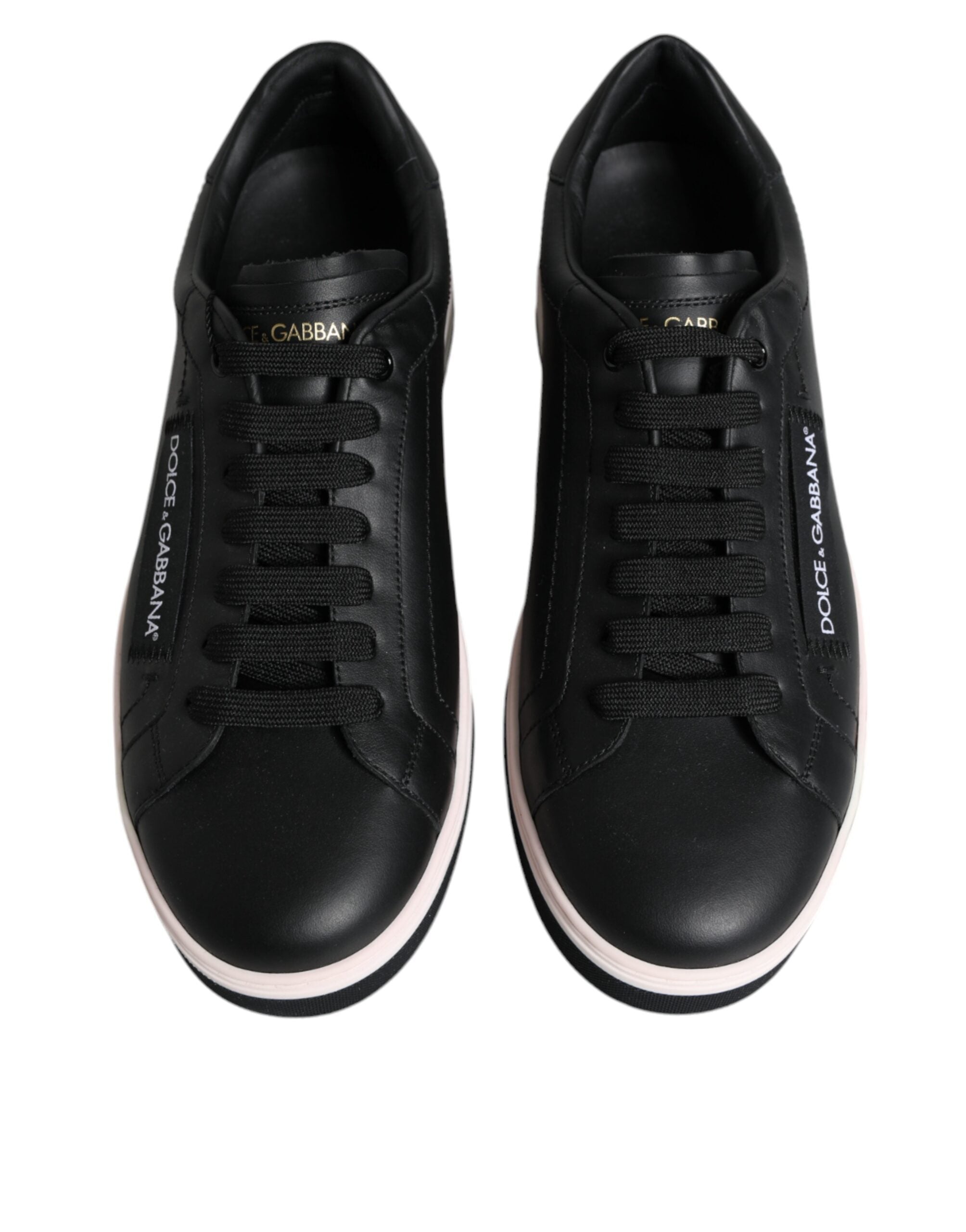 Dolce &amp; Gabbana Black Leather Low Top Men Sneakers Shoes