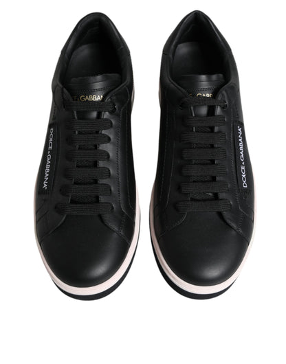 Dolce &amp; Gabbana Black Leather Low Top Men Sneakers Shoes