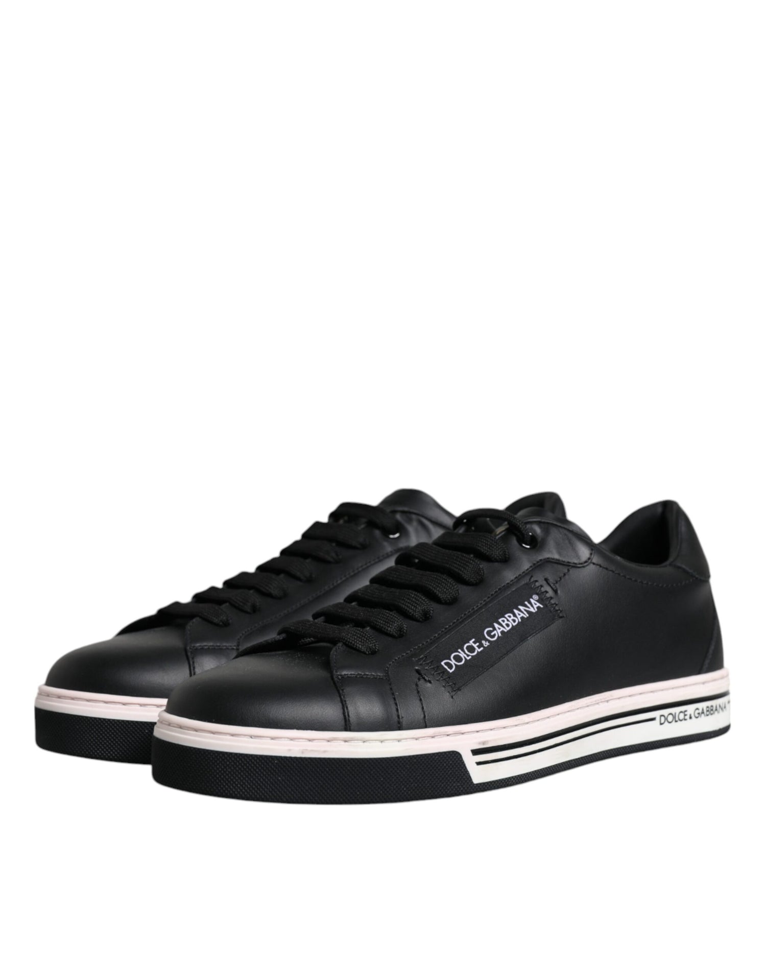 Dolce &amp; Gabbana Black Leather Low Top Men Sneakers Shoes