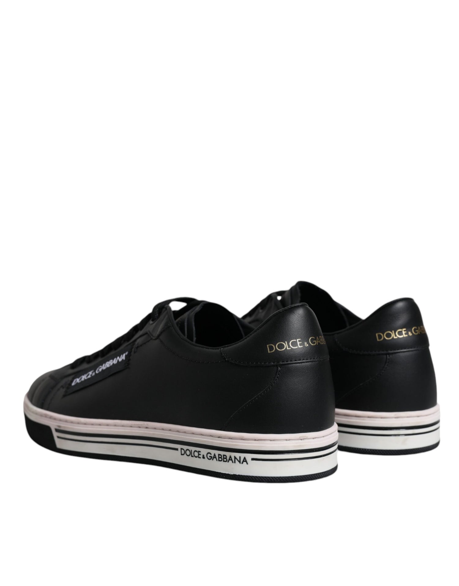 Dolce &amp; Gabbana Black Leather Low Top Men Sneakers Shoes