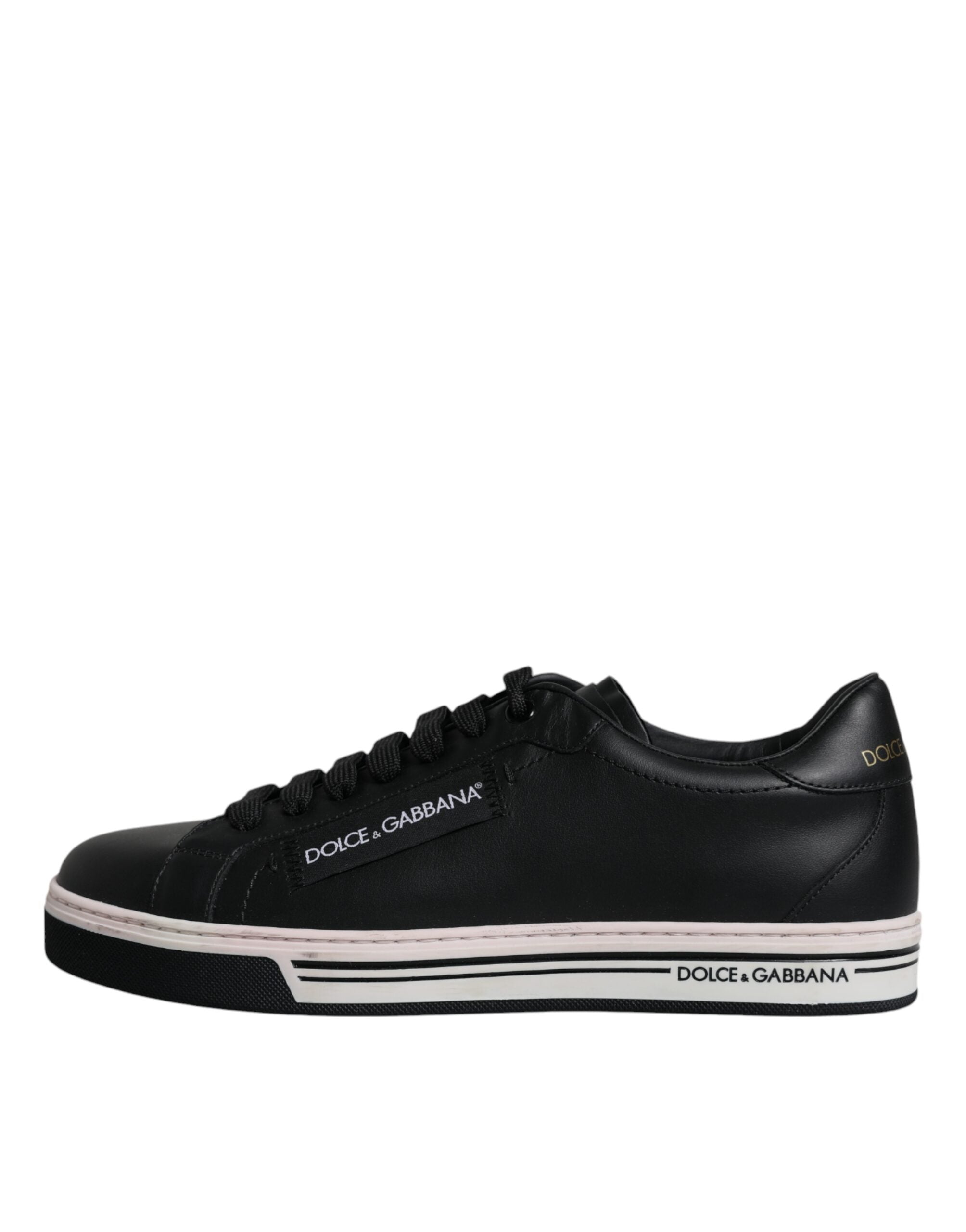 Dolce &amp; Gabbana Black Leather Low Top Men Sneakers Shoes