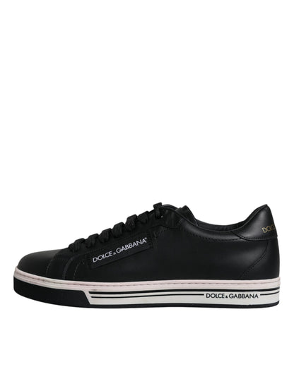 Dolce &amp; Gabbana Black Leather Low Top Men Sneakers Shoes