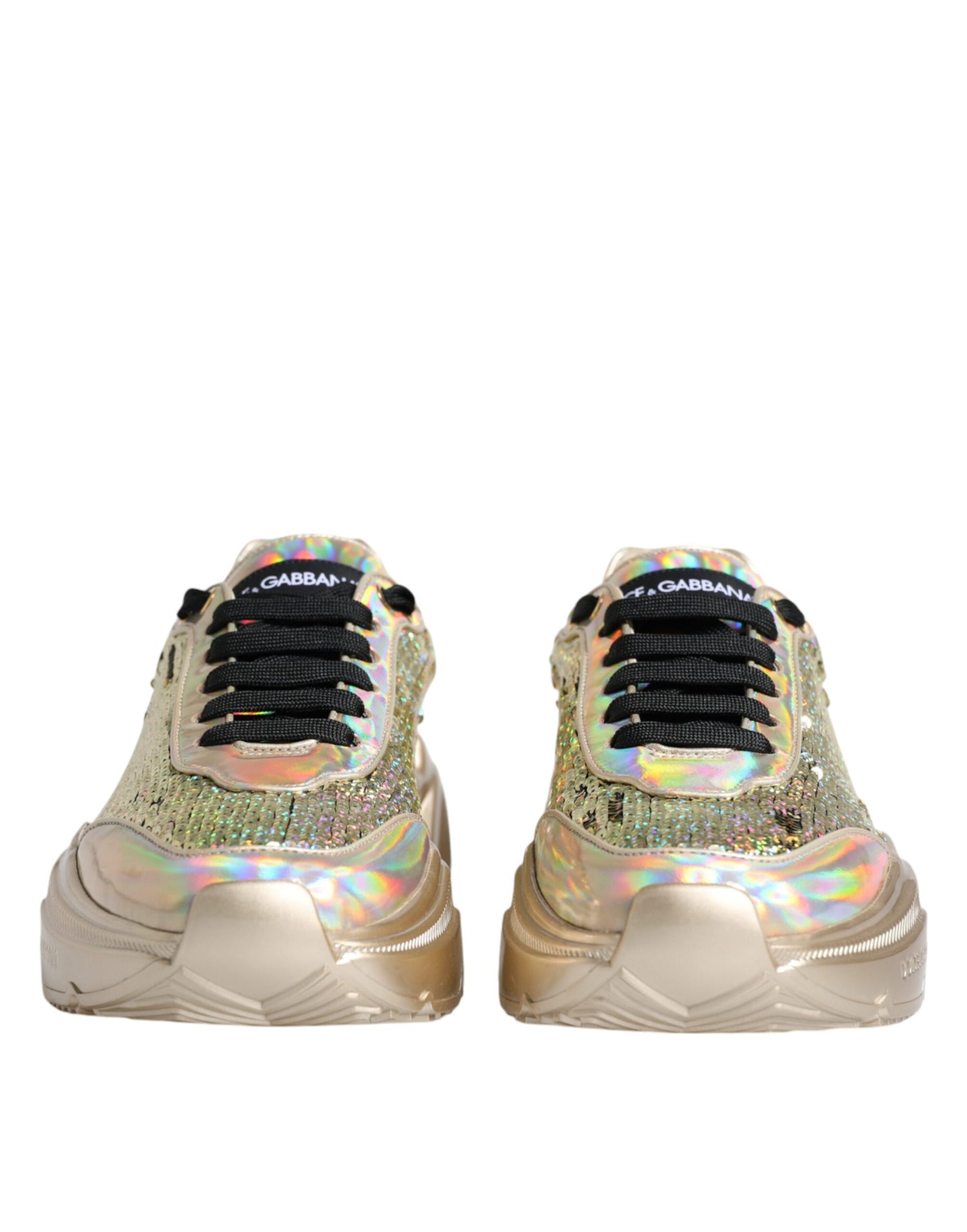Dolce &amp; Gabbana Gold Sequin Iridiscent Daymaster Sneakers Shoes