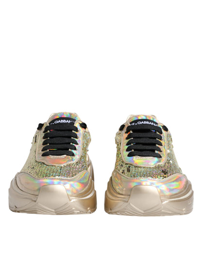 Dolce &amp; Gabbana Gold Sequin Iridiscent Daymaster Sneakers Shoes