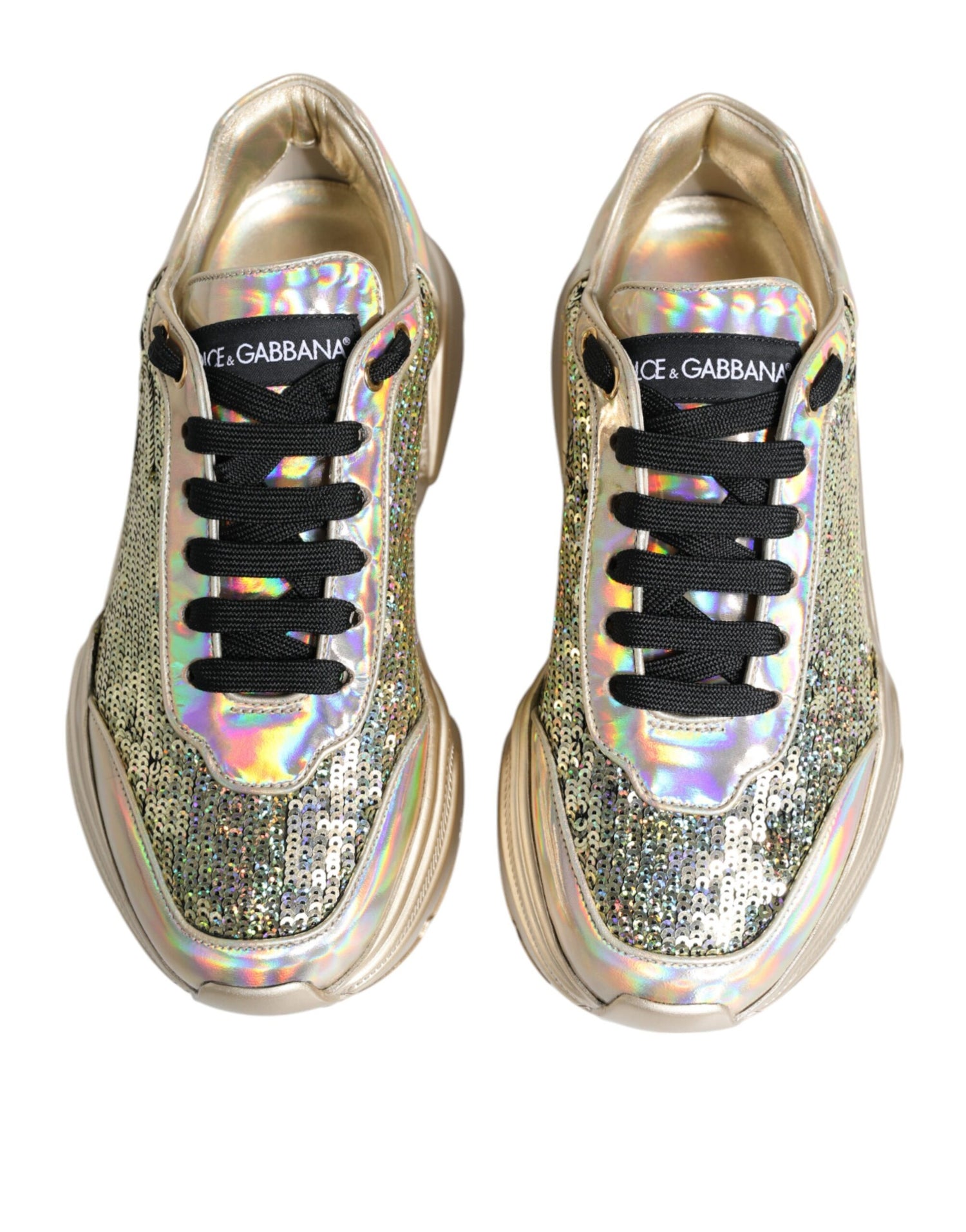 Dolce &amp; Gabbana Gold Sequin Iridiscent Daymaster Sneakers Shoes