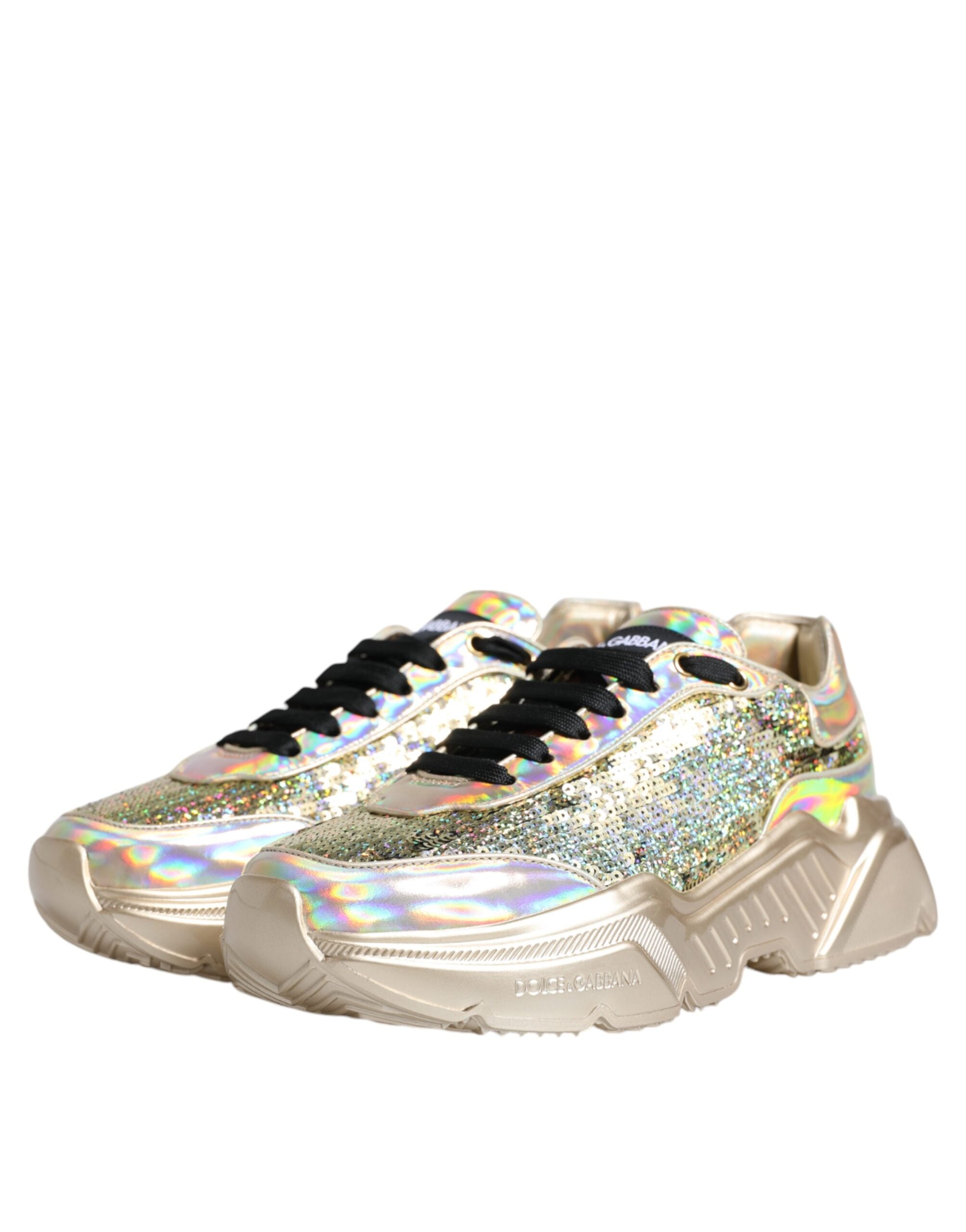 Dolce &amp; Gabbana Gold Sequin Iridiscent Daymaster Sneakers Shoes