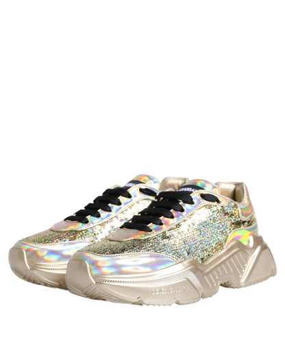 Dolce &amp; Gabbana Gold Sequin Iridiscent Daymaster Sneakers Shoes