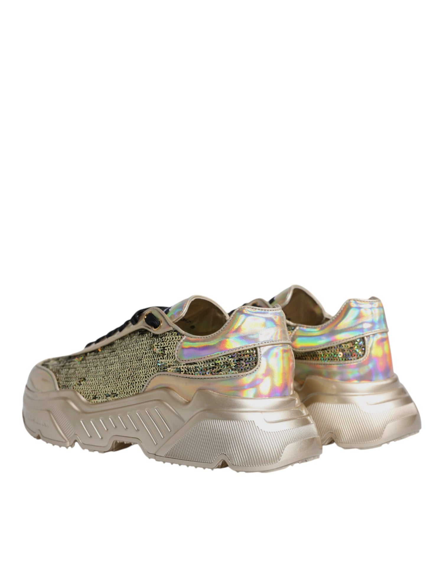 Dolce &amp; Gabbana Gold Sequin Iridiscent Daymaster Sneakers Shoes