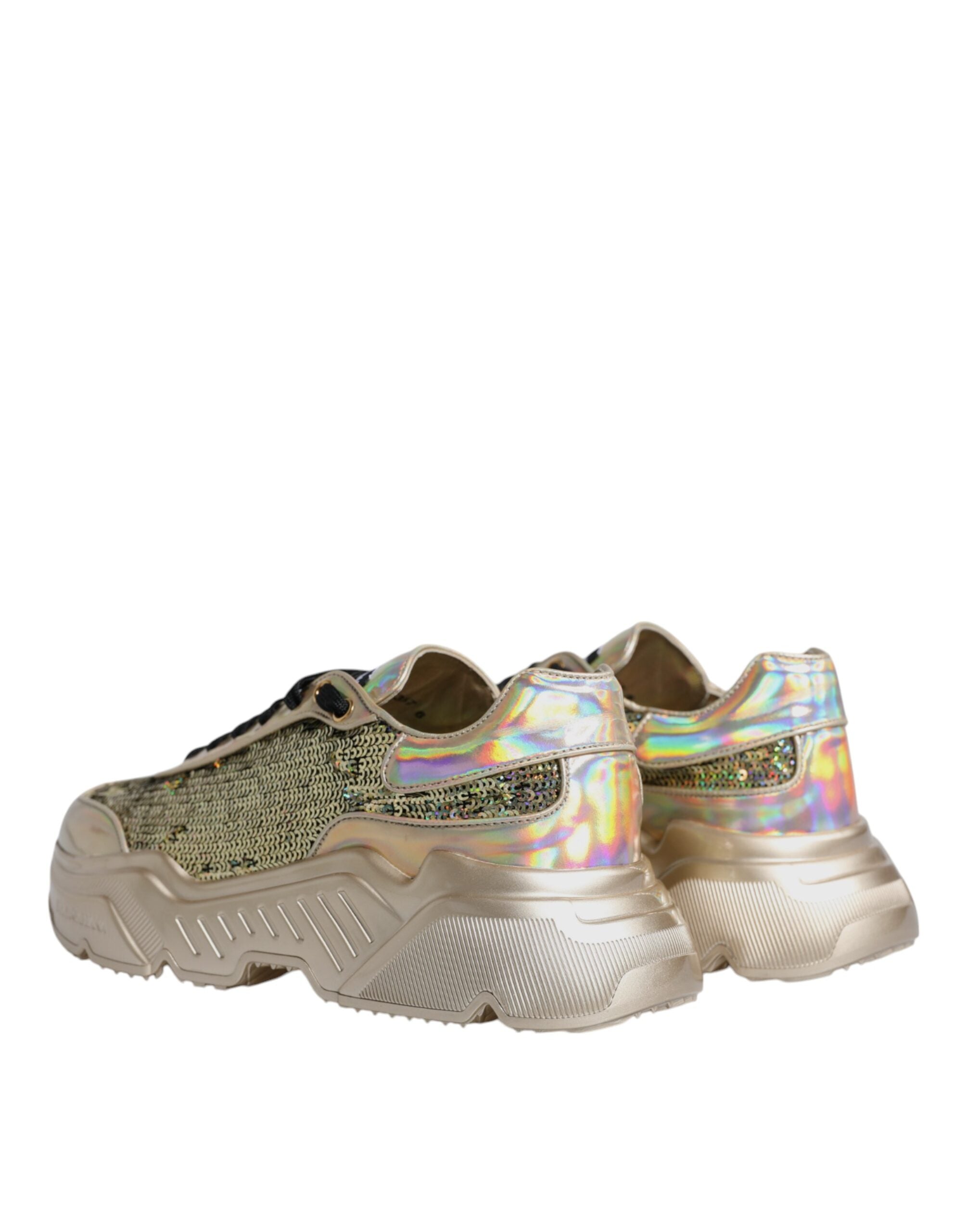 Dolce &amp; Gabbana Gold Sequin Iridiscent Daymaster Sneakers Shoes