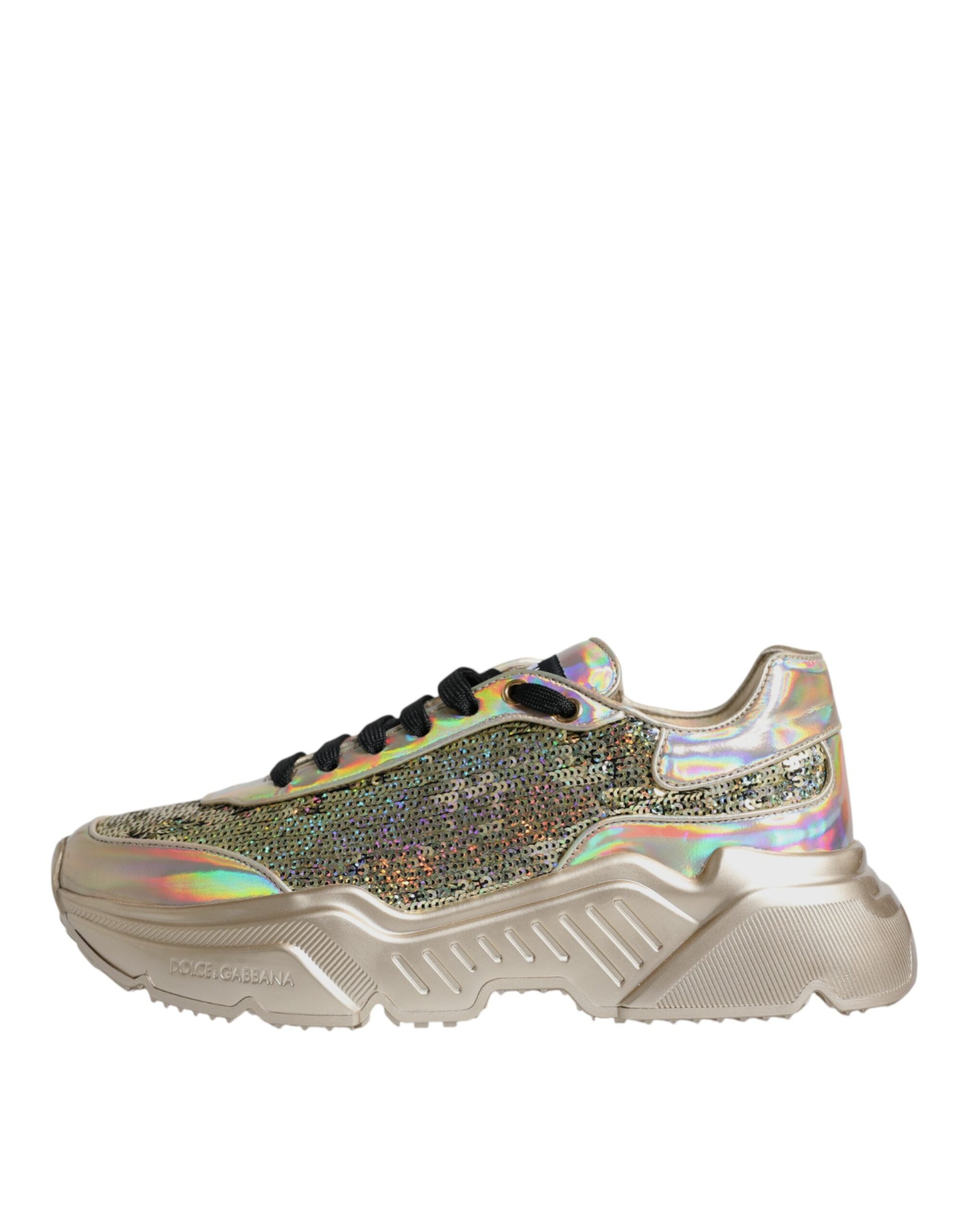 Dolce &amp; Gabbana Gold Sequin Iridiscent Daymaster Sneakers Shoes