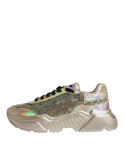 Dolce &amp; Gabbana Gold Sequin Iridiscent Daymaster Sneakers Shoes