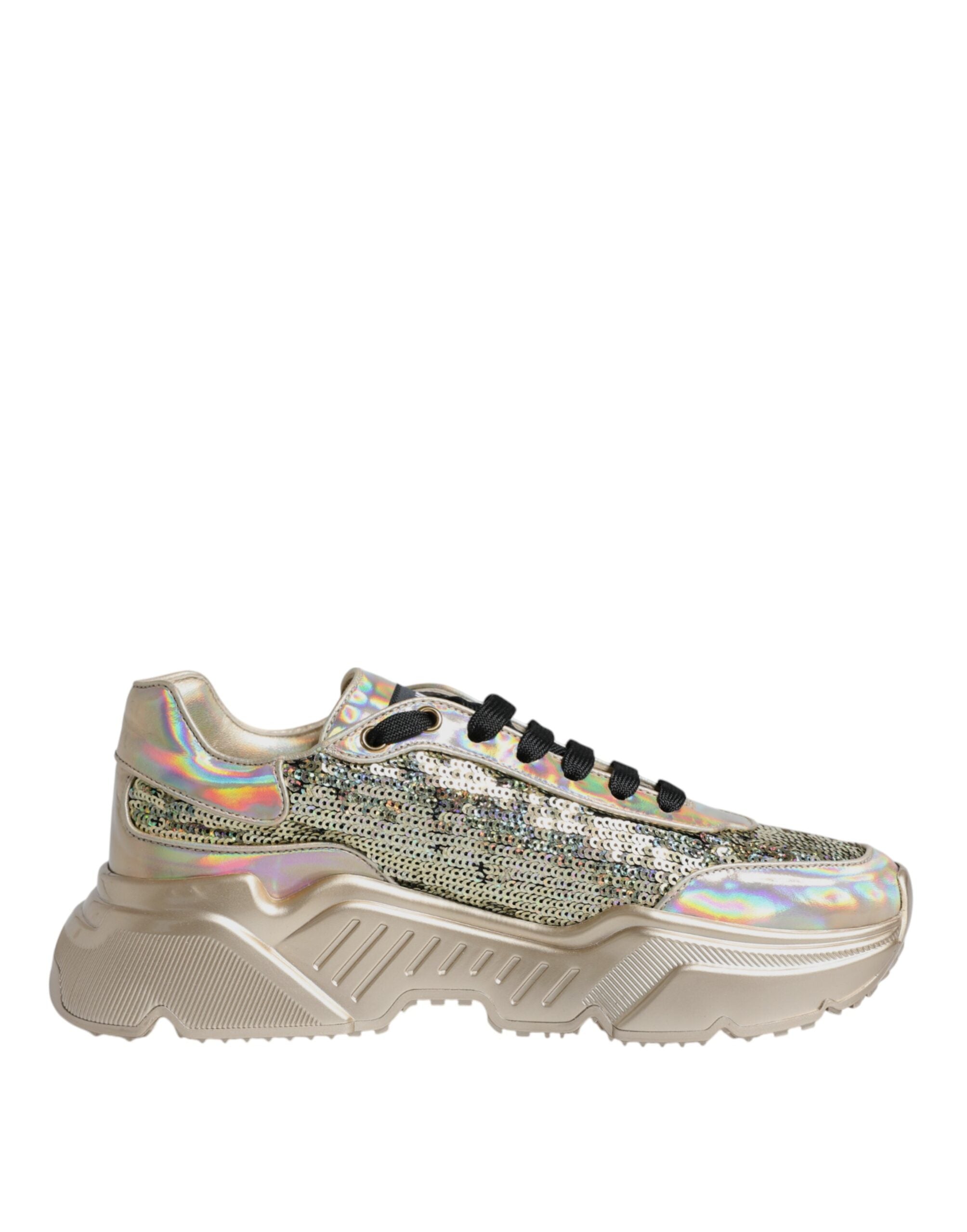 Dolce &amp; Gabbana Gold Sequin Iridiscent Daymaster Sneakers Shoes