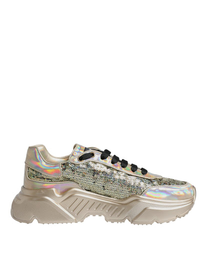 Dolce &amp; Gabbana Gold Sequin Iridiscent Daymaster Sneakers Shoes