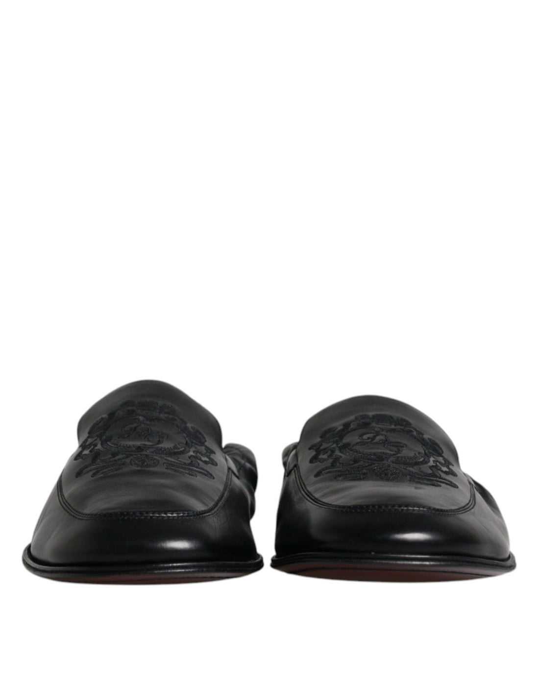 Dolce &amp;amp; Gabbana Svarta Logotyp Broderad Läderloafers Herr Finskor
