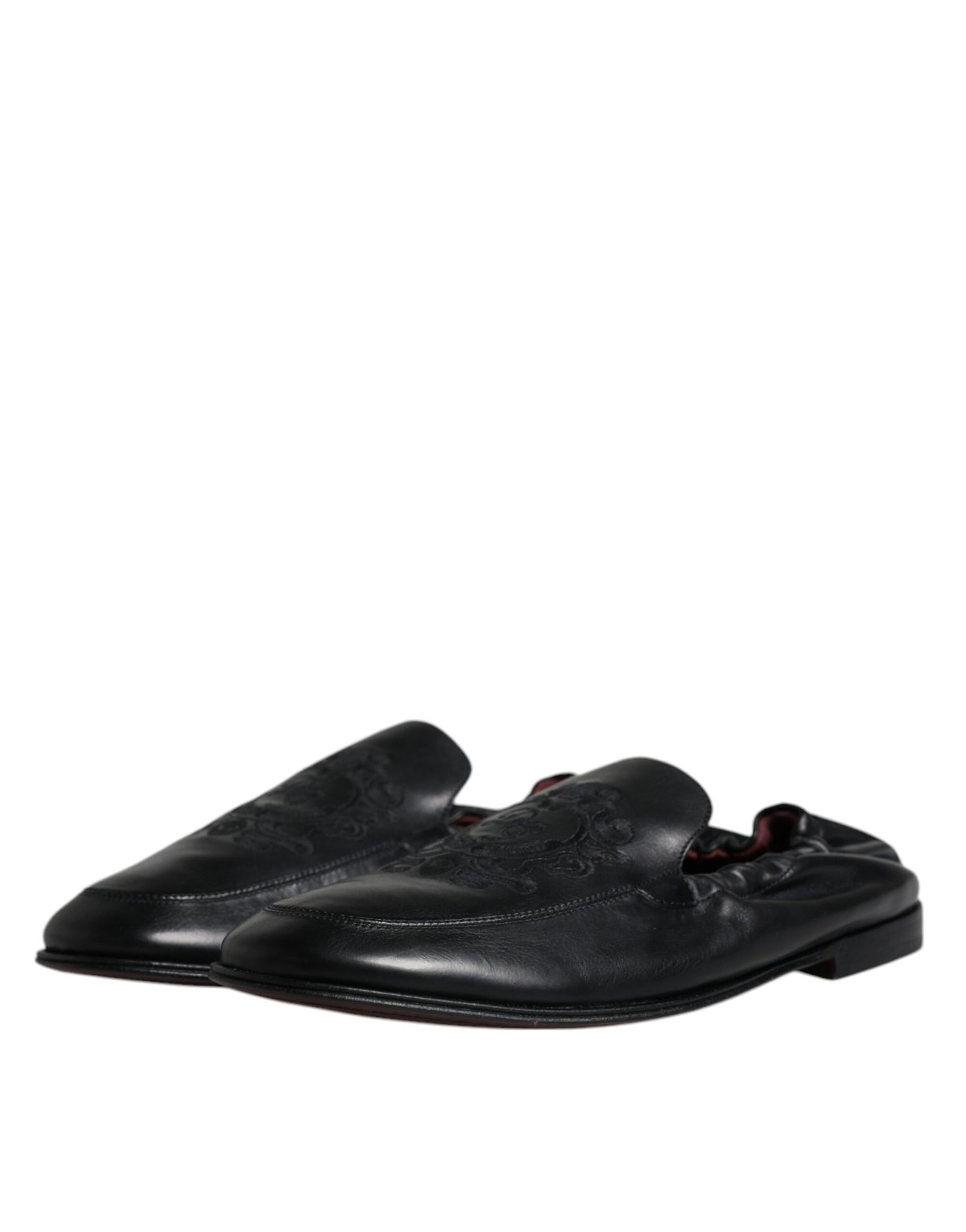Dolce &amp;amp; Gabbana Svarta Logotyp Broderad Läderloafers Herr Finskor