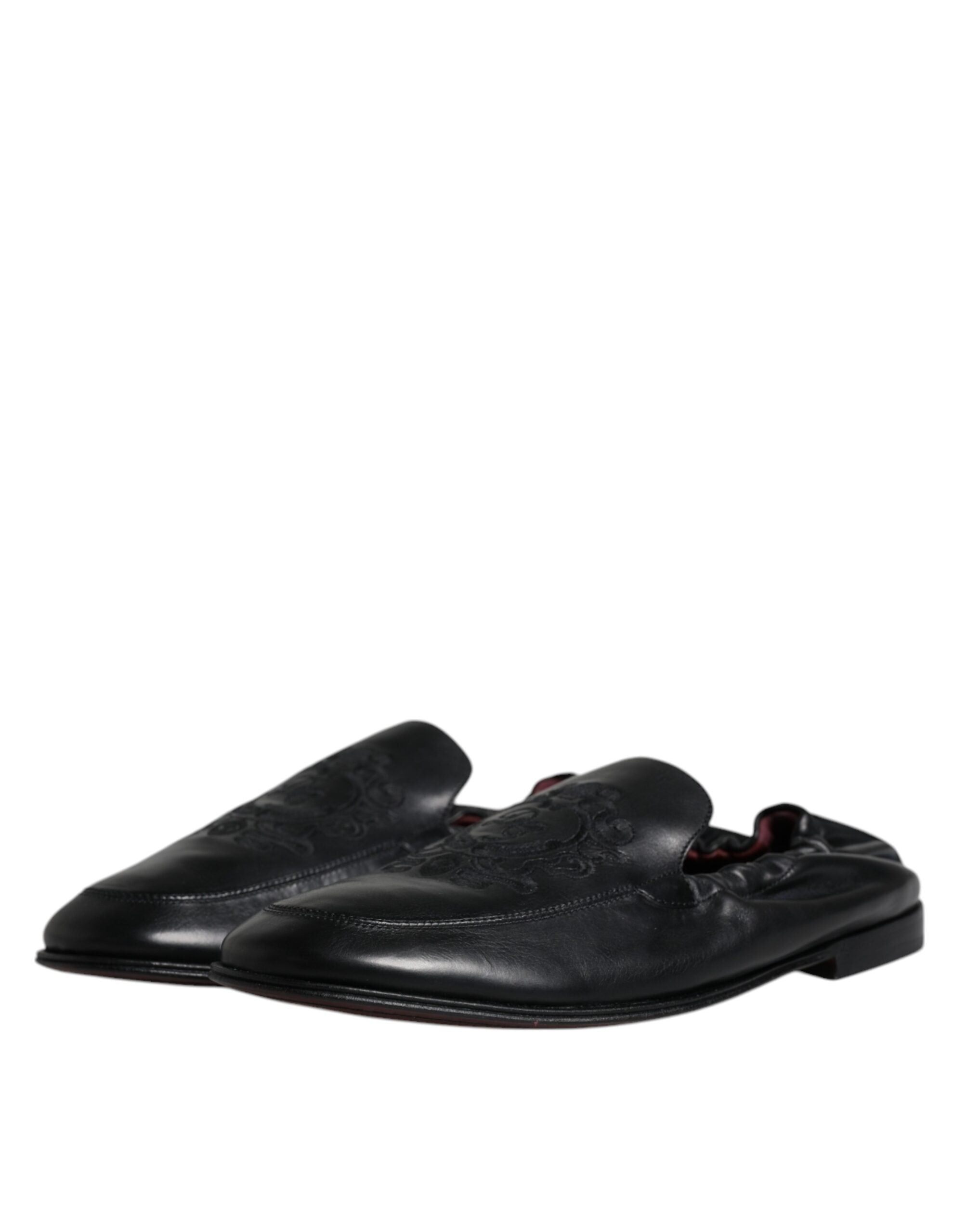 Dolce &amp;amp; Gabbana Svarta Logotyp Broderad Läderloafers Herr Finskor