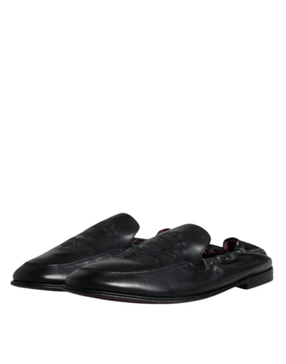 Dolce &amp;amp; Gabbana Svarta Logotyp Broderad Läderloafers Herr Finskor
