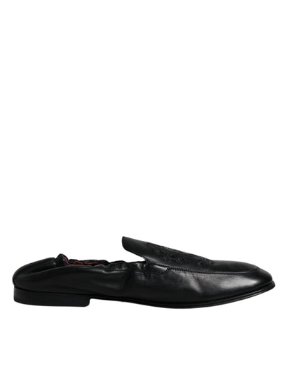 Dolce &amp;amp; Gabbana Svarta Logotyp Broderad Läderloafers Herr Finskor