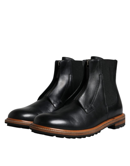 Dolce &amp;amp; Gabbana Svarta Läder Chelsea Mid Calf Herrstövlar Skor
