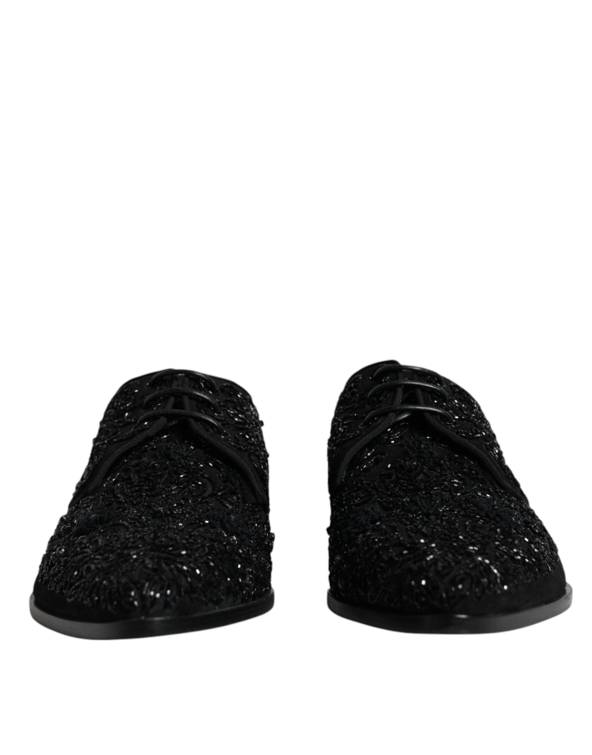 Dolce &amp; Gabbana Black Embellished Suede Derby Formal Shoes