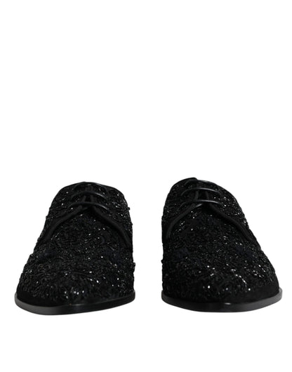 Dolce &amp; Gabbana Black Embellished Suede Derby Formal Shoes