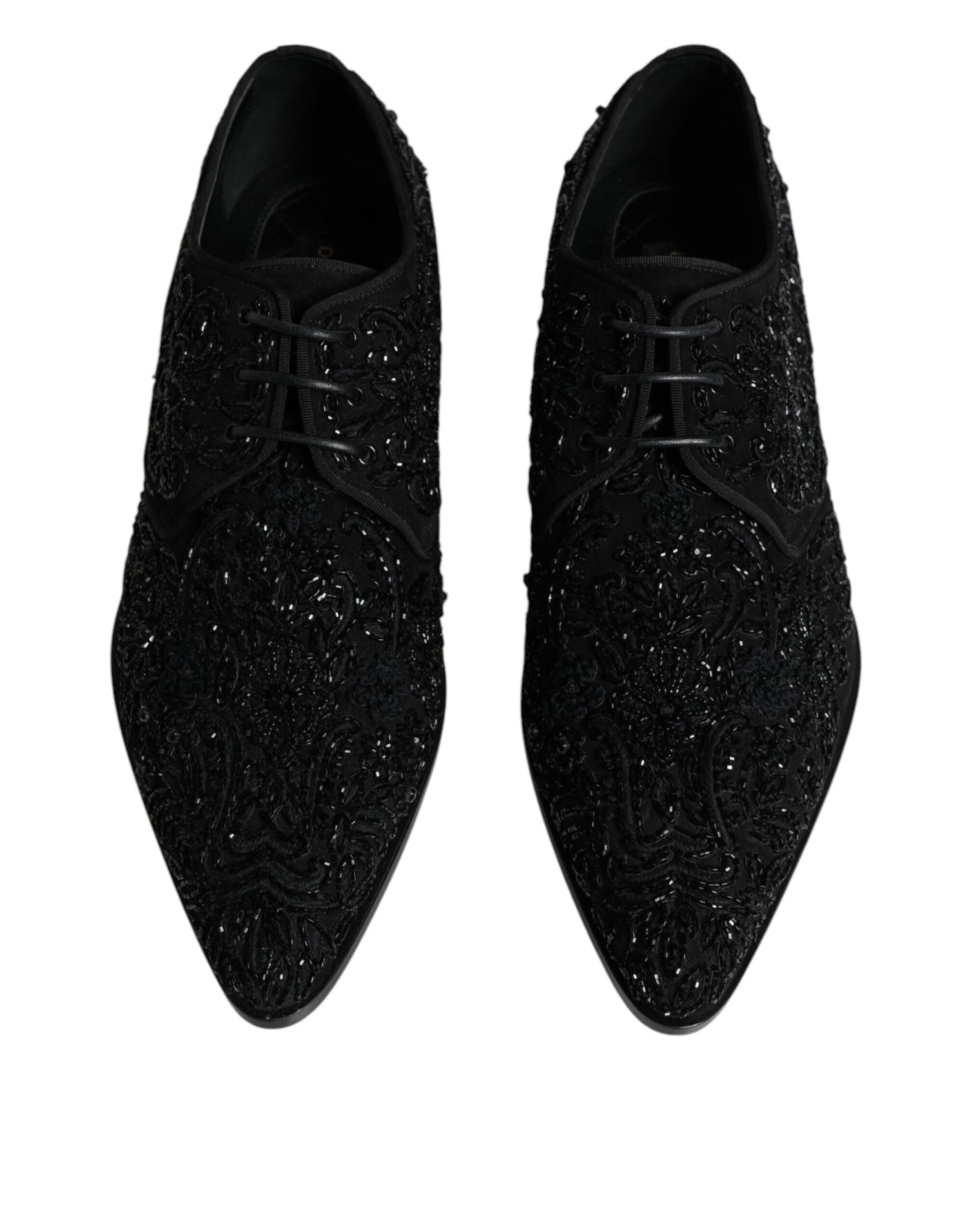 Dolce &amp; Gabbana Black Embellished Suede Derby Formal Shoes