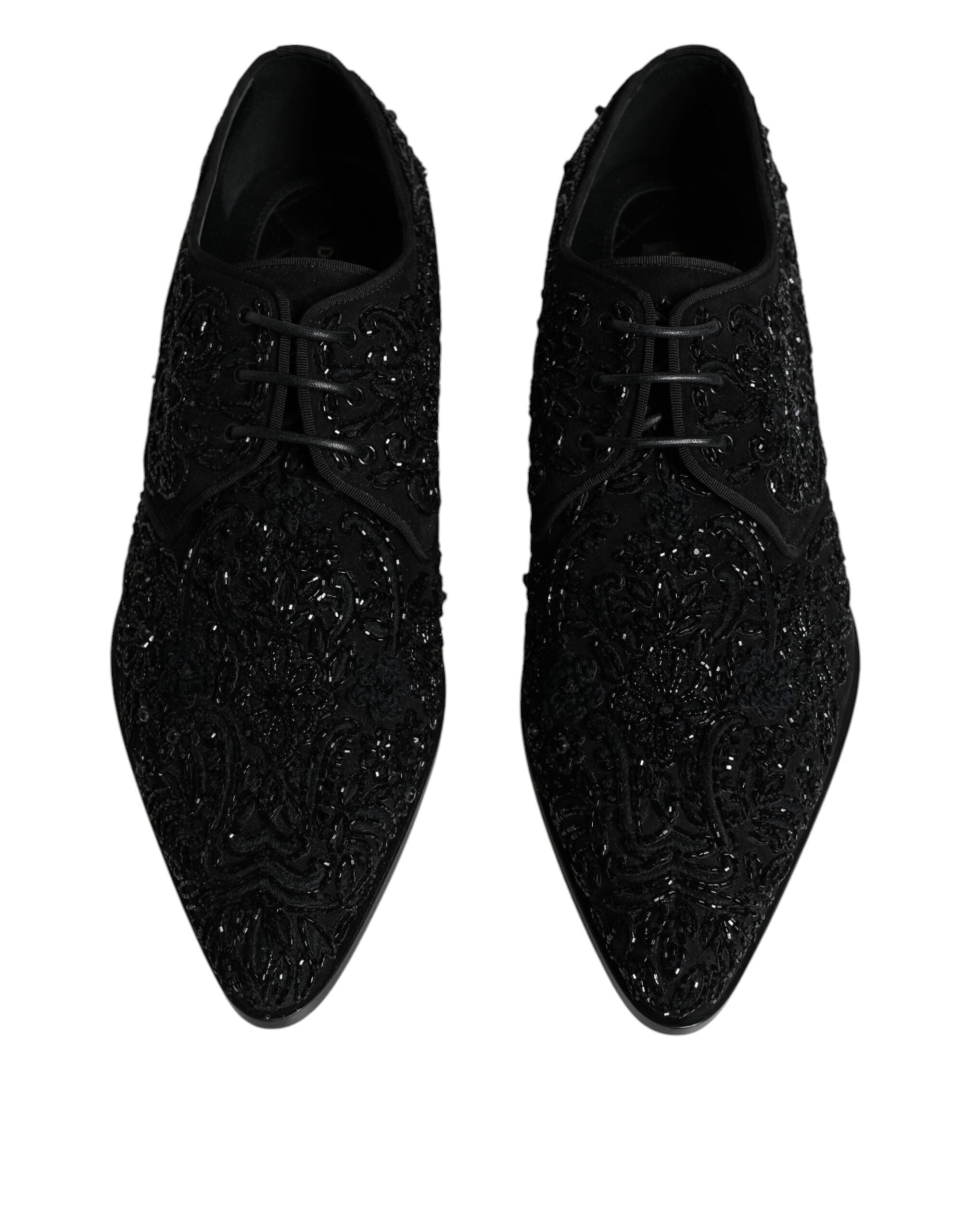 Dolce &amp; Gabbana Black Embellished Suede Derby Formal Shoes