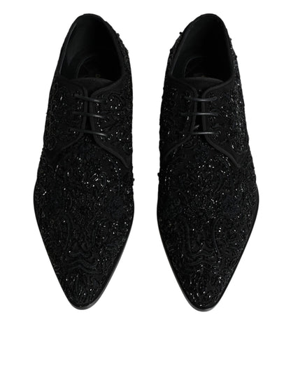Dolce &amp; Gabbana Black Embellished Suede Derby Formal Shoes