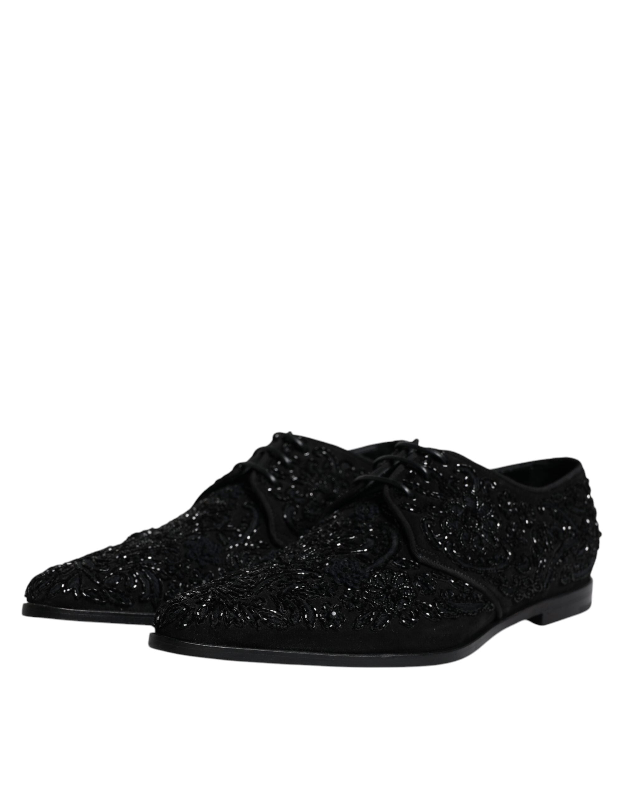 Dolce &amp; Gabbana Black Embellished Suede Derby Formal Shoes