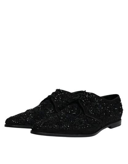 Dolce &amp; Gabbana Black Embellished Suede Derby Formal Shoes