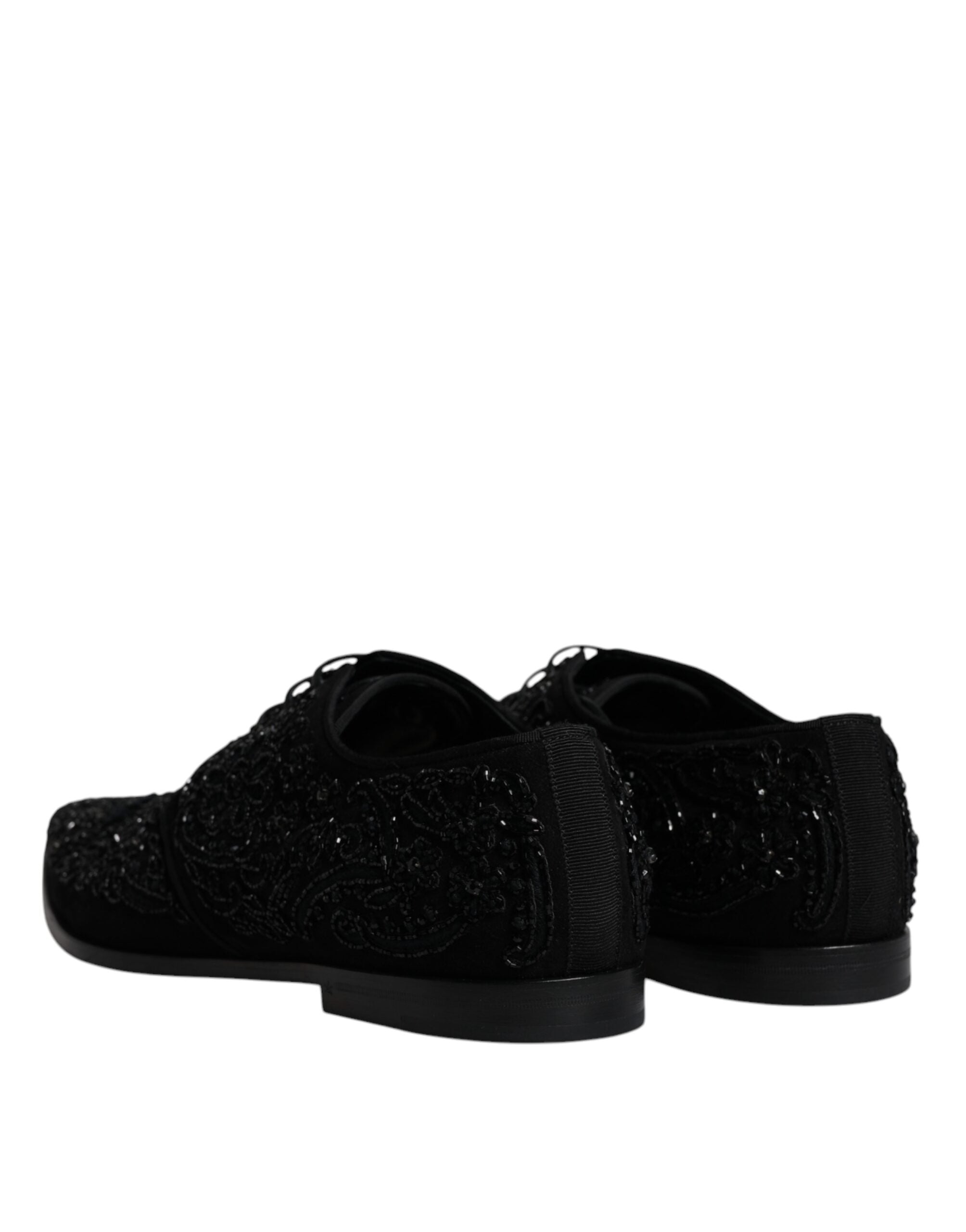 Dolce &amp; Gabbana Black Embellished Suede Derby Formal Shoes