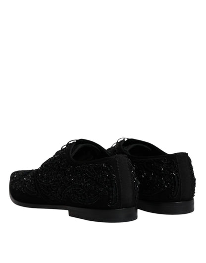 Dolce &amp; Gabbana Black Embellished Suede Derby Formal Shoes