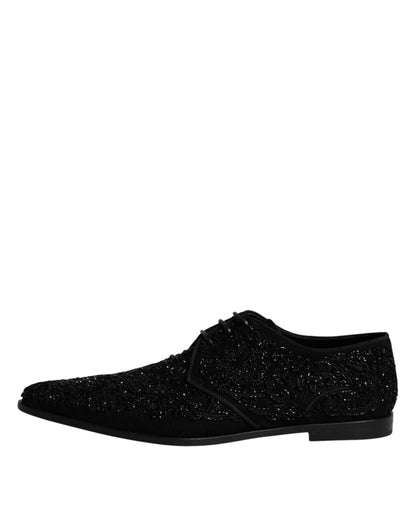 Dolce &amp; Gabbana Black Embellished Suede Derby Formal Shoes