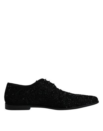 Dolce &amp; Gabbana Black Embellished Suede Derby Formal Shoes