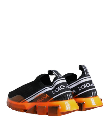 Dolce &amp; Gabbana Black Orange Sorrento Slip On Sneakers Shoes