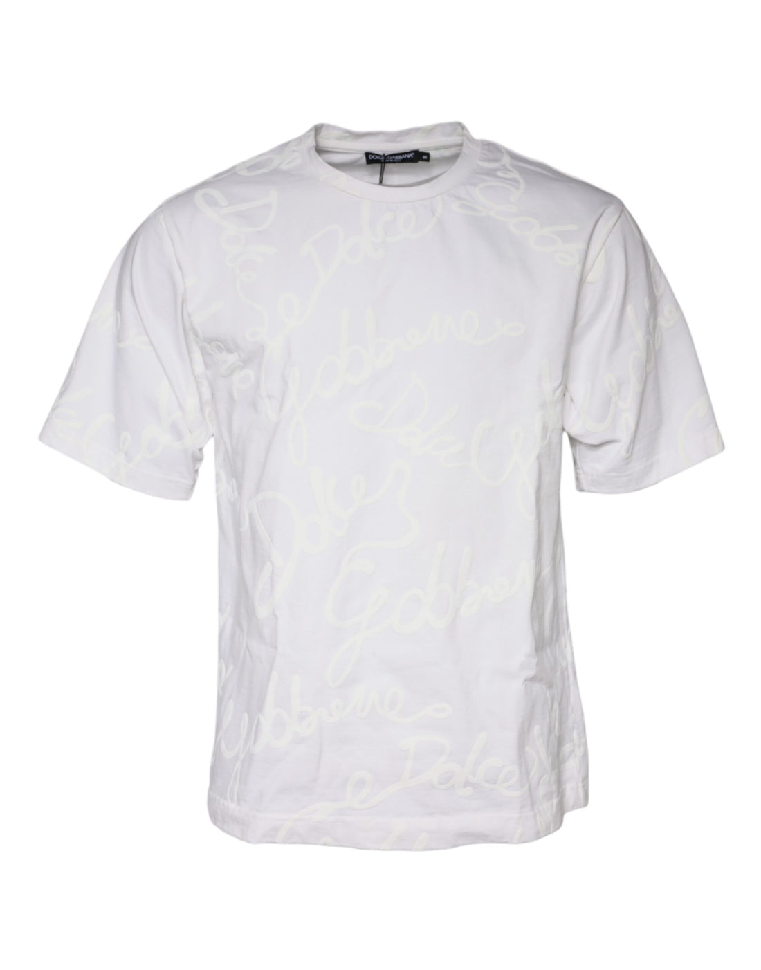Dolce &amp;amp; Gabbana Vit Logotyptryckt Bomulls-T-shirt med Rund Hals