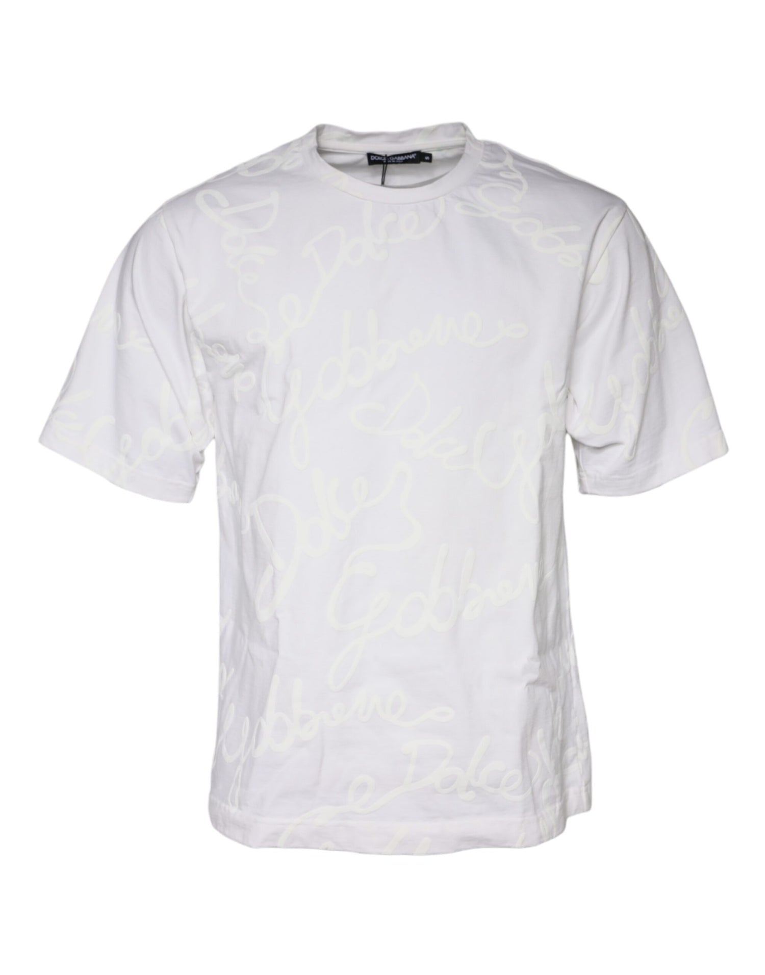 Dolce &amp;amp; Gabbana Vit Logotyptryckt Bomulls-T-shirt med Rund Hals